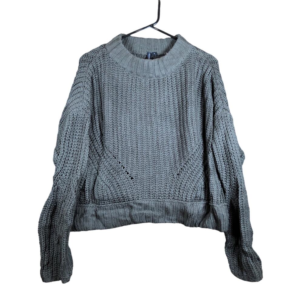 Moon & Madison Womens Sweater Green Open Knit Oversized Long Sleeve M